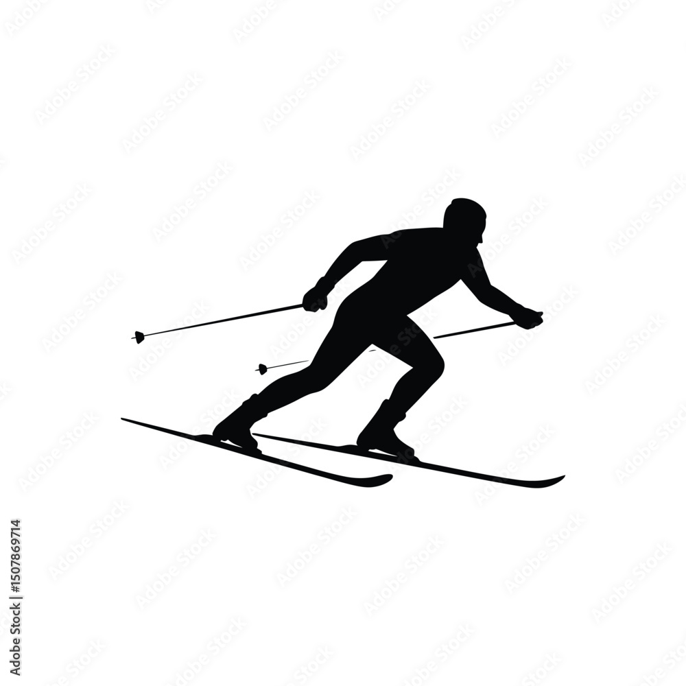 Fototapeta premium Isolated Silhouette of Cross Country Skier with Poles on Transparent Background