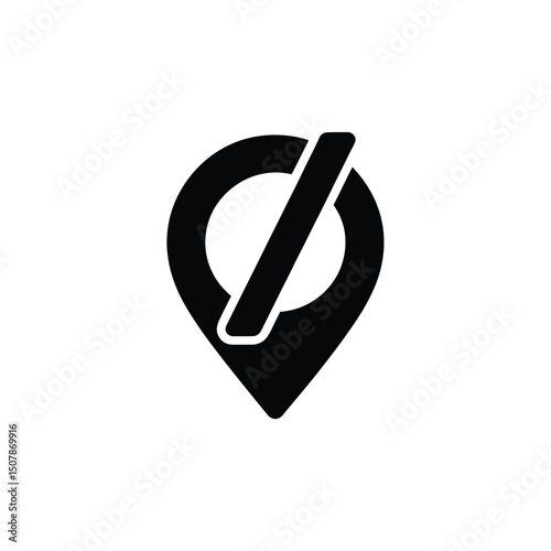 Location Pin Prohibited, Black Navigation Pointer with Diagonal Line, Transparent