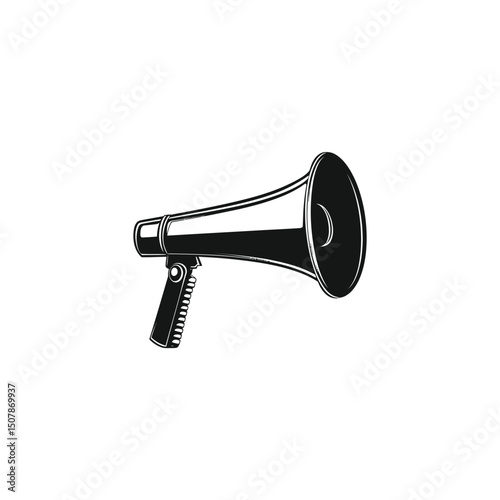 Loudspeaker Icon with Handle on White Backdrop, Simple Megaphone