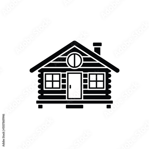 Log Cabin Silhouette Isolated on Transparent Background, Rural Home Icon