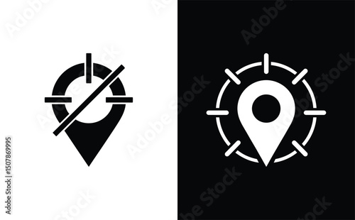 Map Location Pins Isolated on White and Black Backgrounds Icons Design