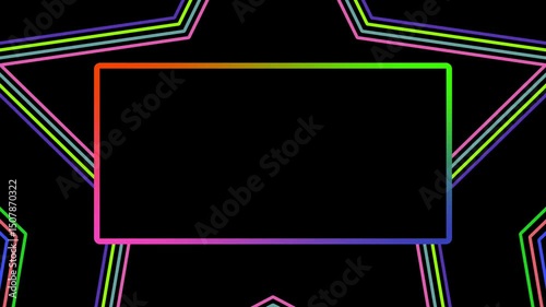 Pop up animation of a black banner template and a background of a group of colorful flashing star lines