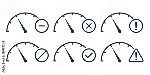 Speedometer with warning icon. Illustration vector