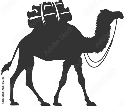 Vector black drawing of a camel animal silhouette