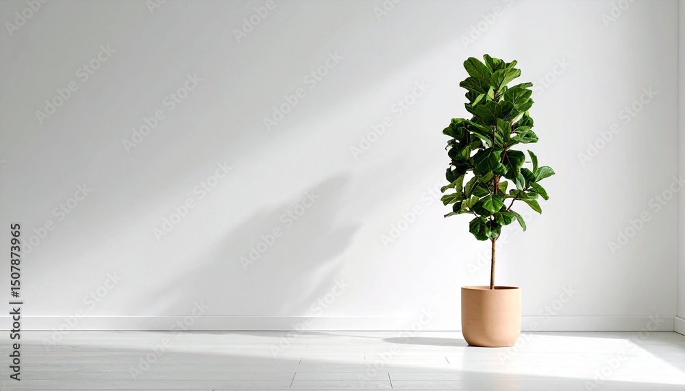 Fototapeta premium A Fiddle Fig plant in a clay pot in the room