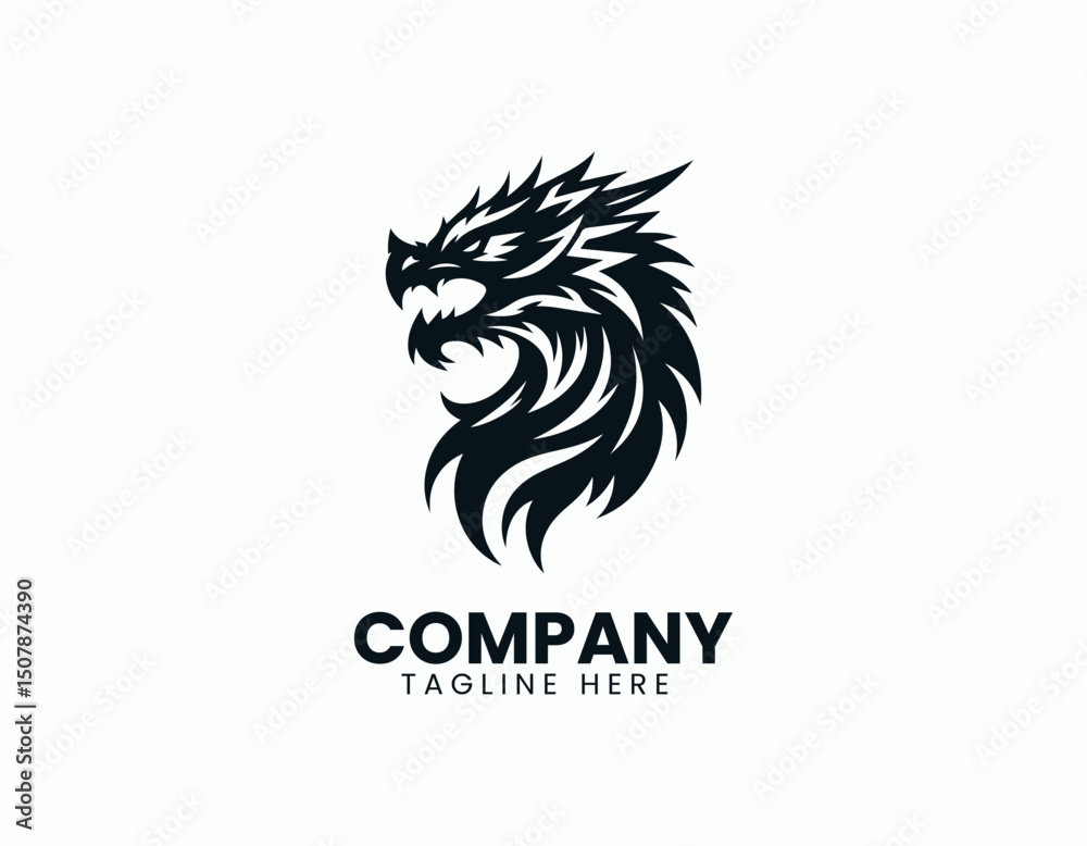 Fototapeta premium Aggressive Black Dragon Head Illustration Vector Logo Design