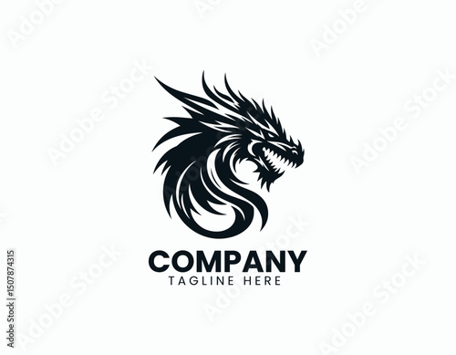 Aggressive Black Dragon Head Illustration Vector Logo Design