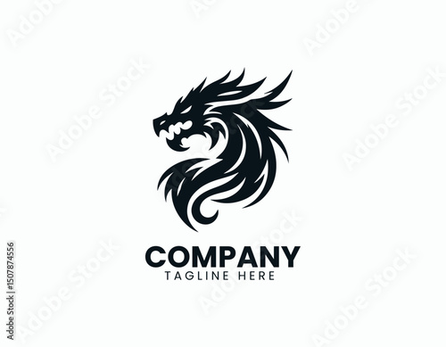 Aggressive Black Dragon Head Illustration Vector Logo Design