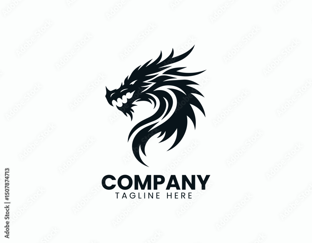 Fototapeta premium Aggressive Black Dragon Head Illustration Vector Logo Design