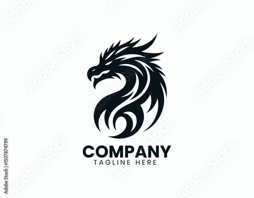 Aggressive Black Dragon Head Illustration Vector Logo Design