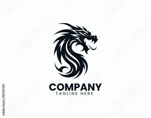 Aggressive Black Dragon Head Illustration Vector Logo Design