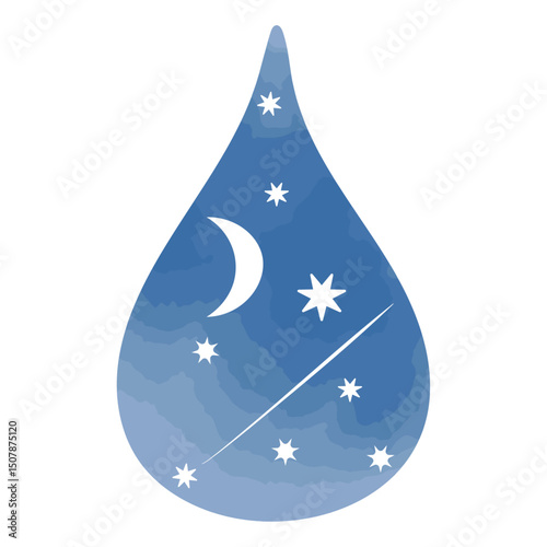 夜空を閉じ込めた青い水滴のイラスト