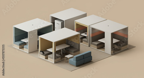 Modern Office Pods with Seating Tables Minimalist Design for Collaboration and Focus