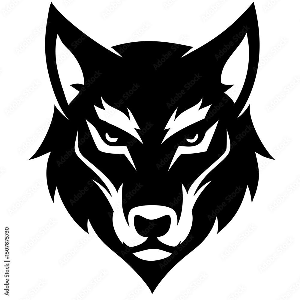 Obraz premium Sleek wolf head flat logo design in monochrome, ideal for corporate branding and app icons.
