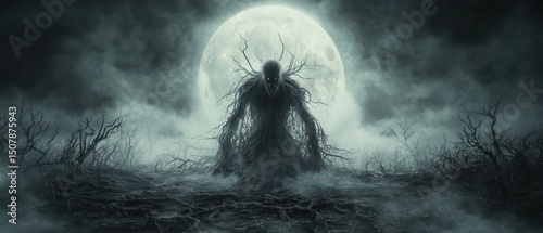 Nightmarish Creature Under Full Moon