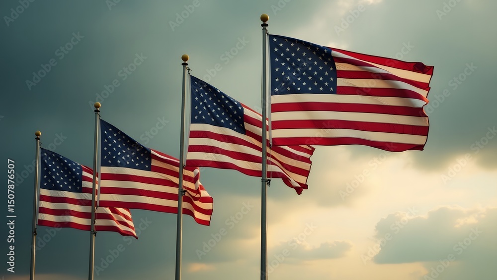 Obraz premium American Flags Waving Proudly A Symbol of Patriotism and National Unity