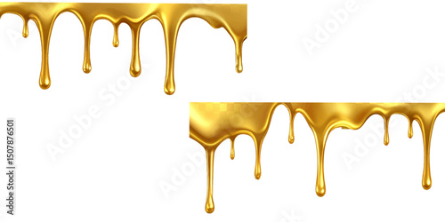 Golden water dripping on a white background.
