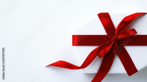 Elegant White Gift Box with Red Ribbon