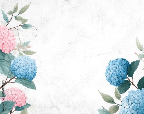 Pastel Hydrangea Flowers On White Textured Background