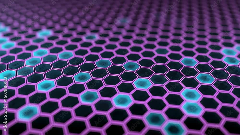 Futuristic hexagonal grid pattern in purple and blue tones, perfect for tech backgrounds, digital interfaces, and sci-fi themed designs.
