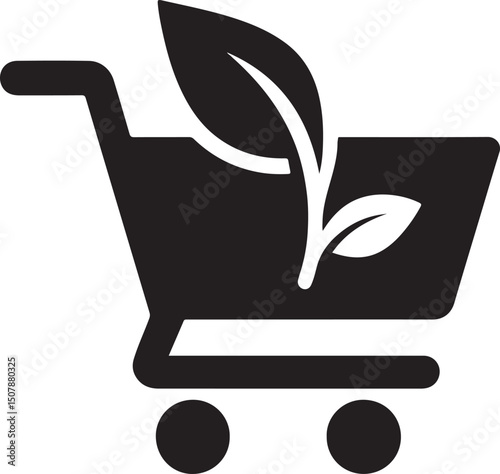Silhouette vector of an eco-friendly shopping cart, symbolizing sustainable shopping, green commerce, and environmentally conscious consumerism.