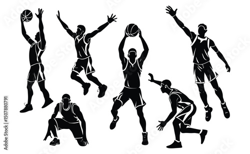 Dynamic Basketball Player Silhouettes Action Poses for Design Projects