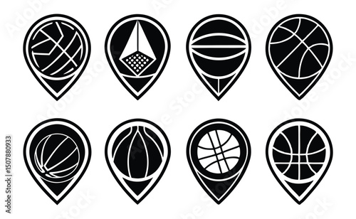 Basketball Location Icons Set of 8 Unique Designs for Maps and Apps