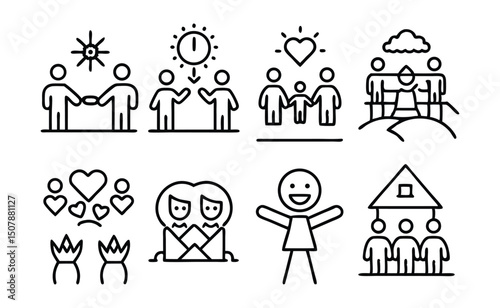 Line Art Icons Family, Community, Happiness, and Love