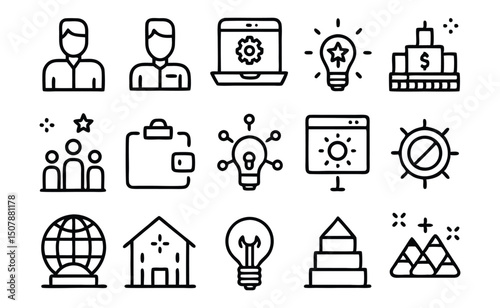 Line Icons Set Business, Teamwork, Ideas, Success, and Global Concepts
