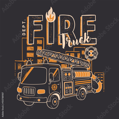 Stylized illustration of a fire truck in a dynamic pose