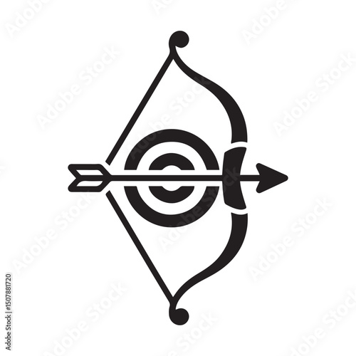 Long bow and arrow archery line art icon for games and websites, Vector black silhouette. with white background