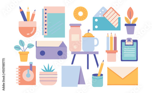 Colorful Stationery and Office Supplies Illustration
