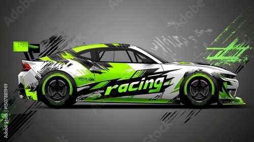 Sports car with vibrant racing livery.
