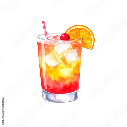 Iced cocktail with lemon and ice in a glass is a cold citrus refreshment