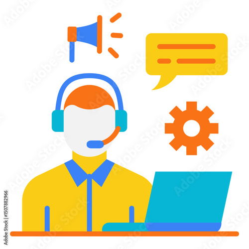 Customer service operator with headset and laptop