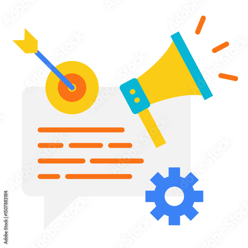 Digital Marketing Campaign Illustration with Bullseye, Megaphone and Cogwheel