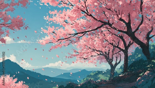 Pixel Art Cherry Blossom Landscape
