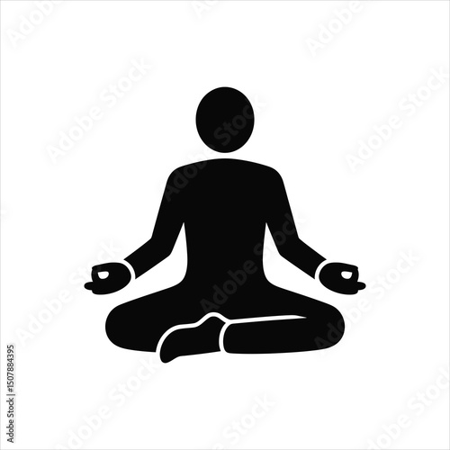 Simple black silhouette of person meditating