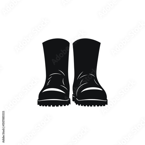 Pair of Black Boots Isolated on Transparent Background, Rubber Shoes, Footwear