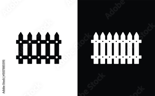 Picket Fence Isolated on Black and White Background, Silhouette Style