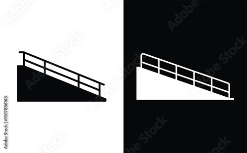 Stairway handrail transparent background in black and white outline style
