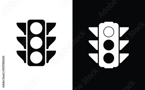 Traffic Lights Icons with White and Black Color on the White and Black Background