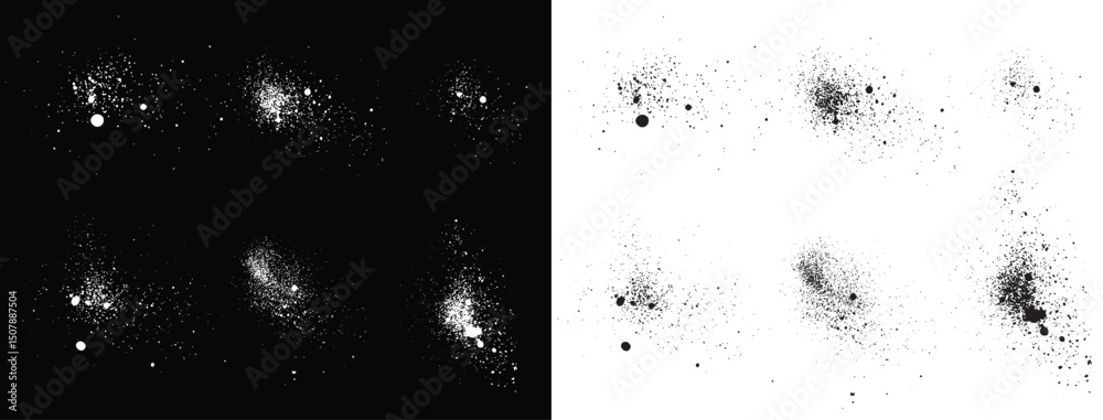 Set of grunge texture hand-painted black and white ink blood artistic splatter background