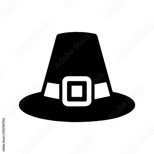 Thanksgiving pilgrim hat icon traditional black hat with buckle transparent background
