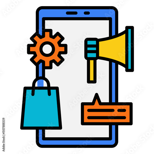 Mobile Shopping App with Digital Marketing Elements Icon