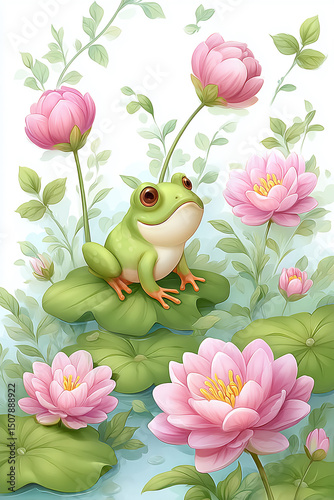 Frogs in the Lotus Pond in Summer