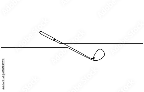 One continuous line drawing of golf putter, golf line icon, white background, single line vector golf course, flag and hole. golf course icon drawn in one line.