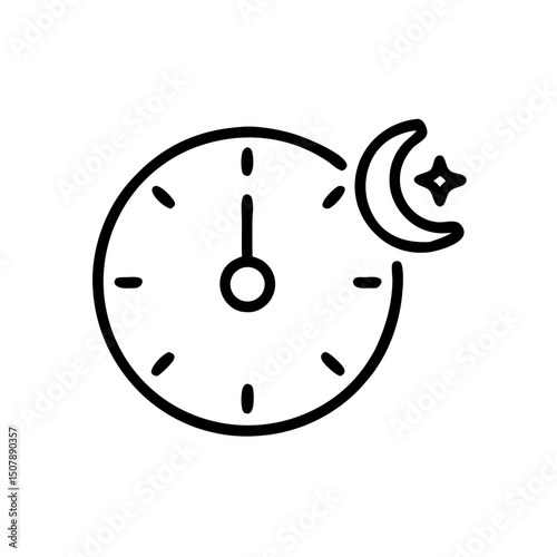 Clock at midnight line icon, black and white countdown symbol for New Year