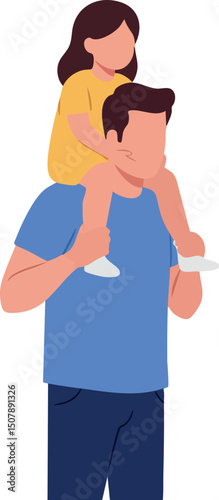 Father carrying daughter on shoulders in casual clothing vector illustration 