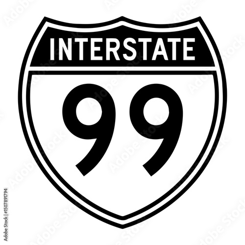 Interstate highway sign icon with shield shape and route number transparent background
